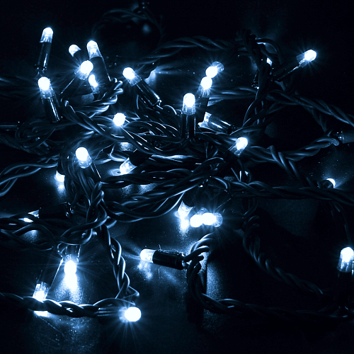 Светодиодная гирлянда Нить 10 м, 100 LED, 24В, соединяемая, мерцающая, белая, чёрный резиновый провод